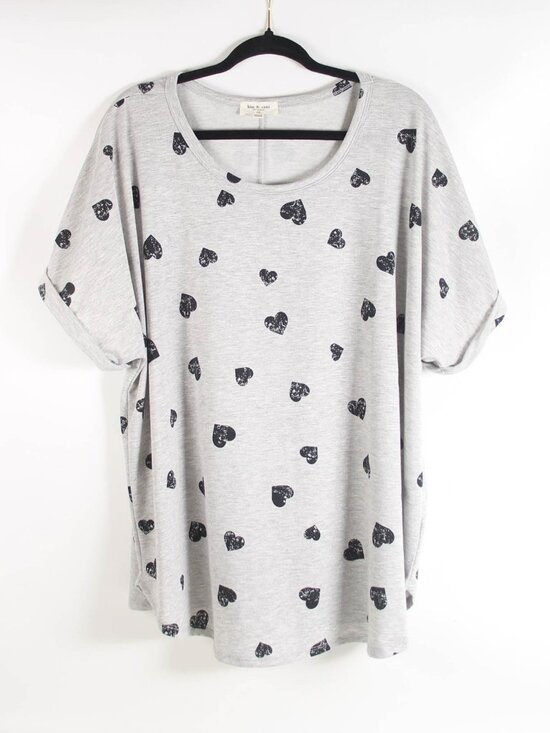 Kim & Cami Tops - Kim & Cami 2X Gray Heart Print Tunic Top Dolman Sleeve Soft Sweatshirt Knit
